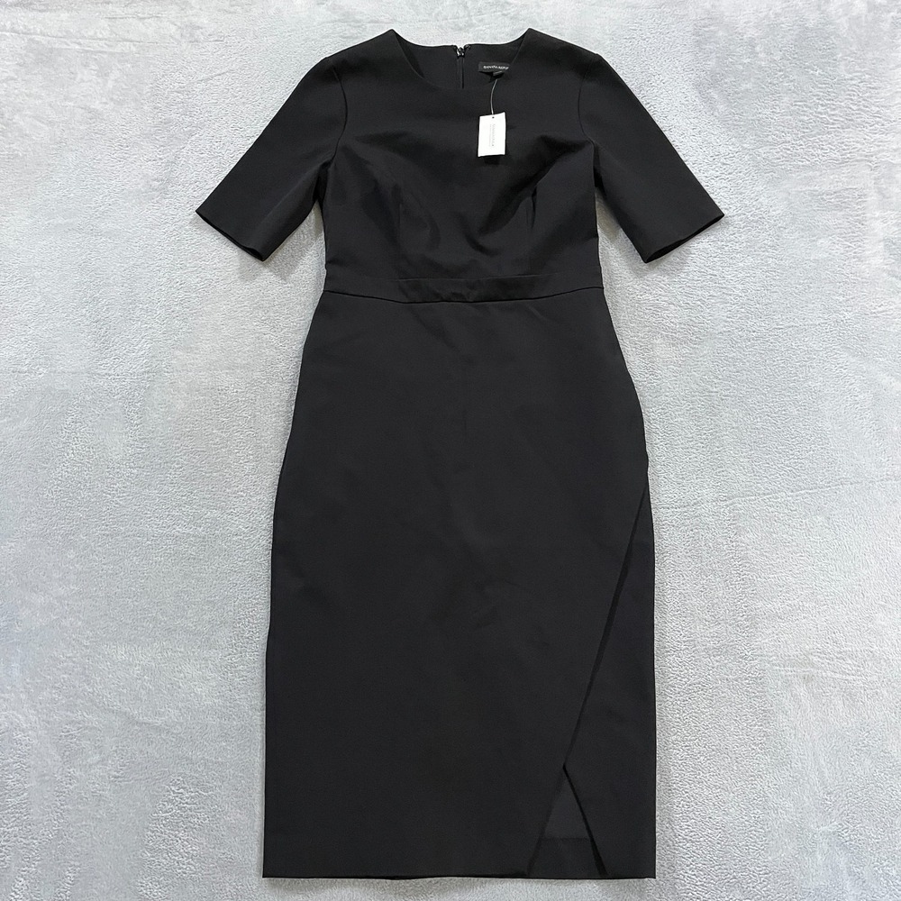 Banana Republic Dress Womens 6 Sheath Career Black Slit Office Academia Preppy
